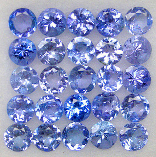 100% NATURAL TANZANITES - 3mm - Round Cut - 33 Pieces Available